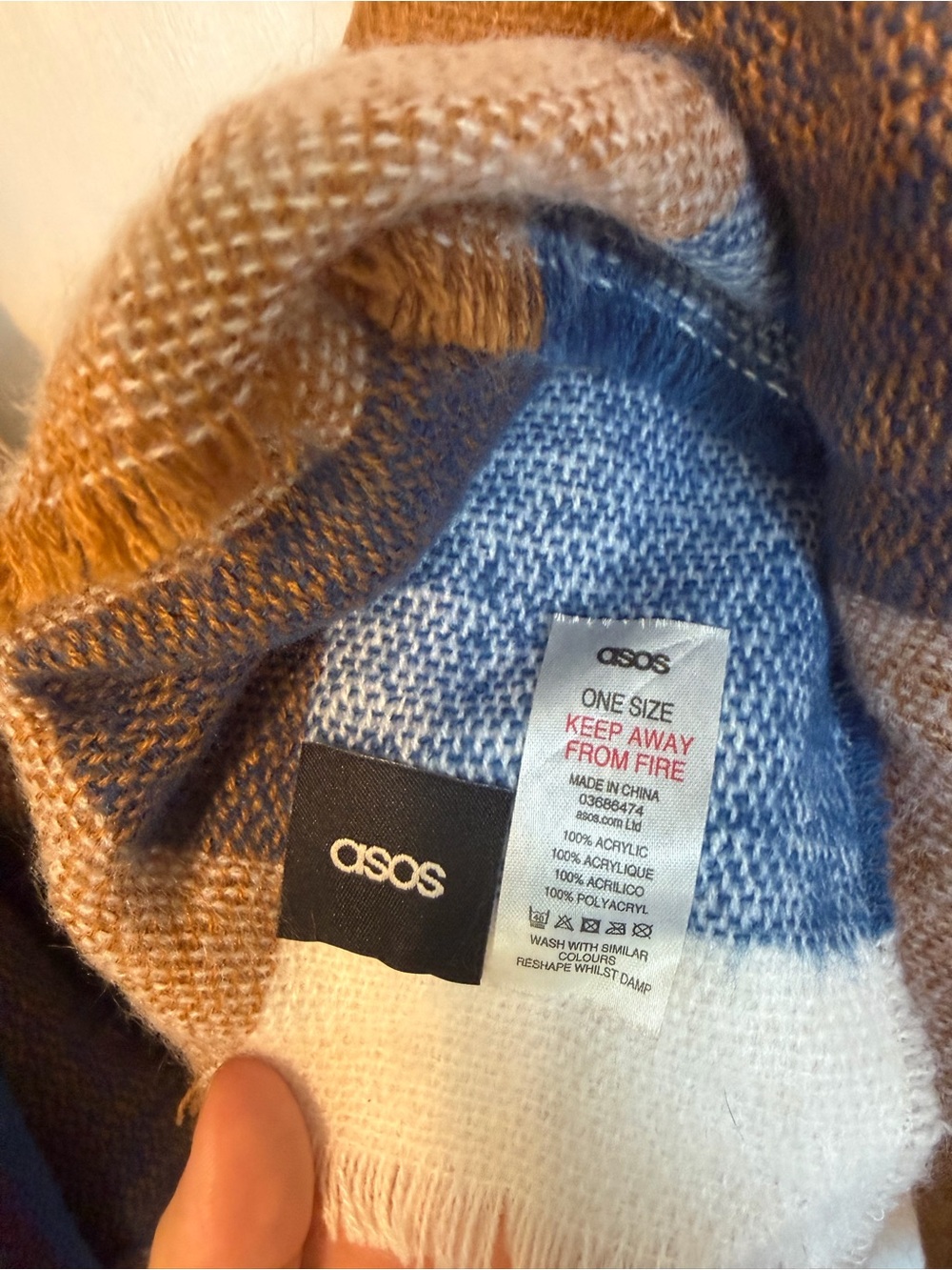 ASOS Striped Scarf in Blue, Brown, Cream & Burgundy - Picture 2 of 3